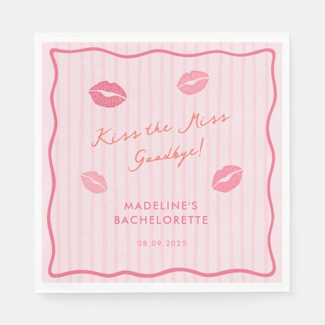Moderne rosa Kiss The Miss Goodbye Brautdusche Serviette (Vorderseite)