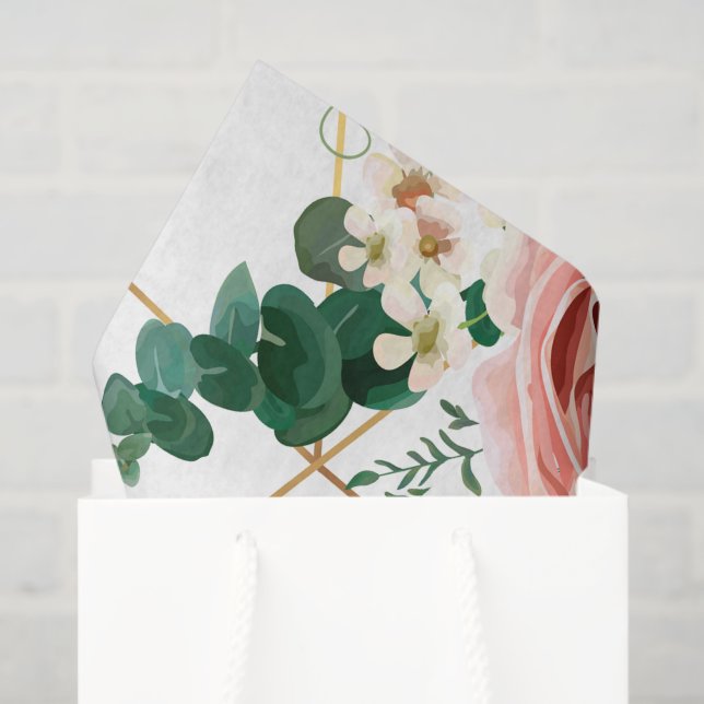 Moderne rosa Korallenflora Wasserfarbe personalisi Seidenpapier (Geschenktüte)