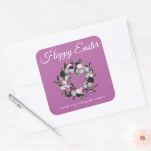 Moderne rosa Kranz Frohe Ostern Quadratischer Aufkleber