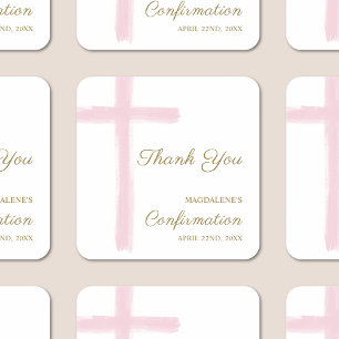 Moderne rosa Kreuz Dankeschön Bestätigung Quadratischer Aufkleber