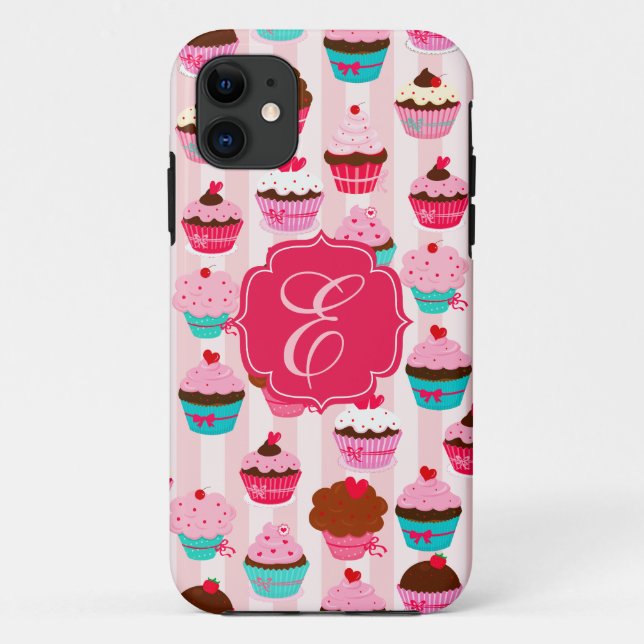 Moderne rosa Kuchen-Girly mit Monogramm Case-Mate iPhone Hülle (Rückseite)