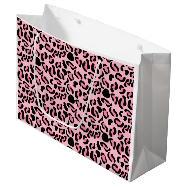 Moderne rosa Leopard Muster Tier Große Geschenktüte (Vorderseite Schrägansicht)