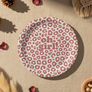 Moderne rosa Leopard Oh Mädchen! Baby Shower Pappteller