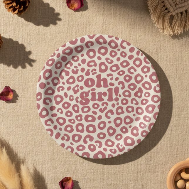 Moderne rosa Leopard Oh Mädchen! Baby Shower Pappteller (Von Creator hochgeladen)