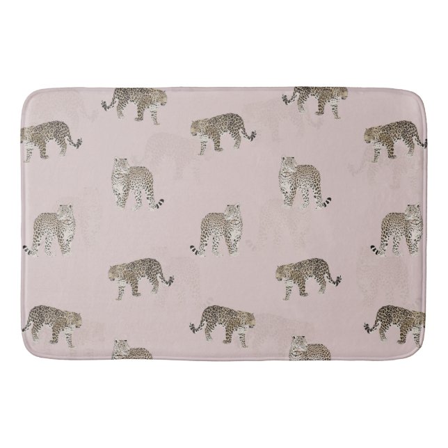 Moderne rosa Leoparden Jungle Tiere Badematte (Vorderseite)