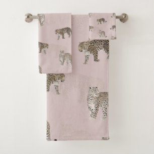 Moderne rosa Leoparden Jungle Tiere Badhandtuch Set