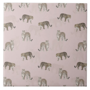 Moderne rosa Leoparden Jungle Tiere Fliese