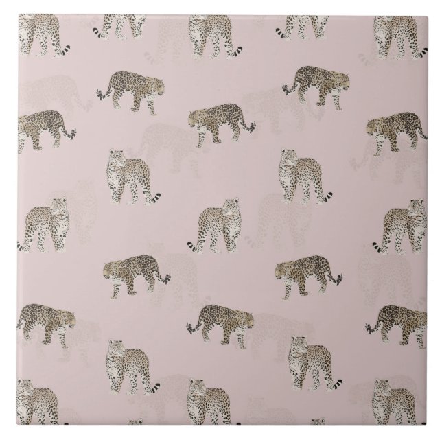 Moderne rosa Leoparden Jungle Tiere Fliese (Vorderseite)