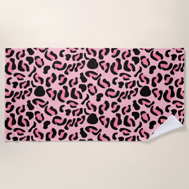 Moderne rosa Leopardendruck Tiere Strandtuch (Vorderseite)