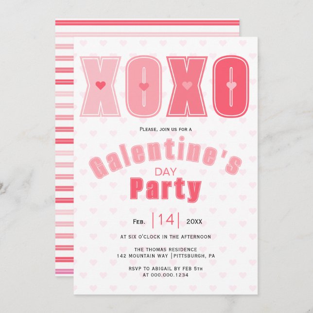 Moderne rosa LIEBE Herz Galentines Day Party Einladung (Vorne/Hinten)
