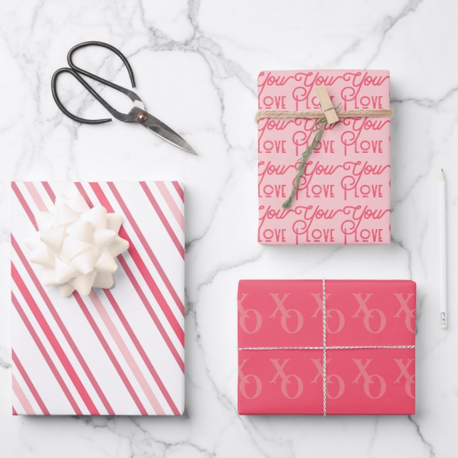 Moderne rosa Liebe Valentinstag Geschenkpapier Set (Vorderseite)