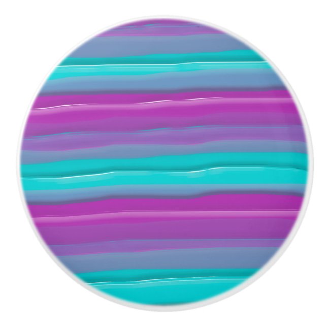 Moderne rosa Lila Aqua Stripes Keramikknauf (Vorderseite)