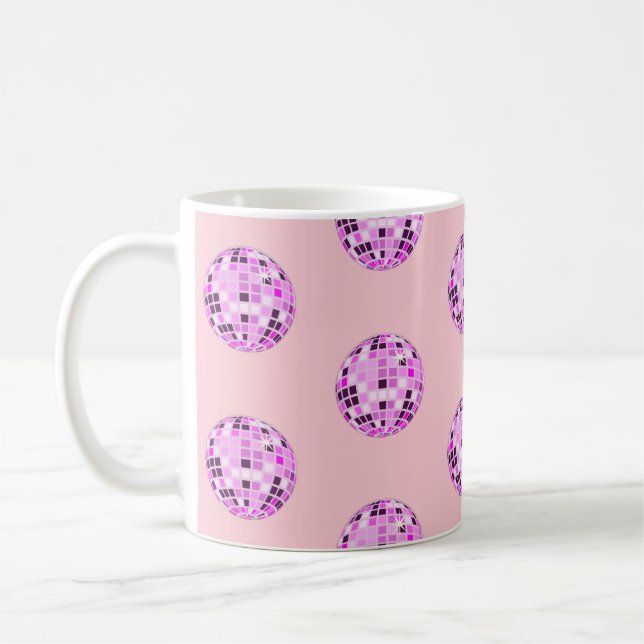 Moderne rosa Lila Diskothek Ball Muster Pastellros Kaffeetasse (Links)