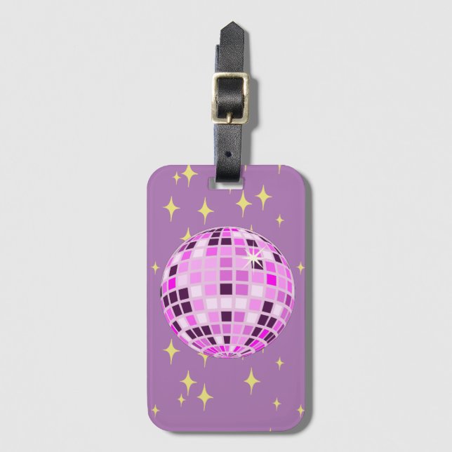 Moderne rosa Lila Retro Diskothek Ball Gepäckanhänger (Vorderseite Vertikal)