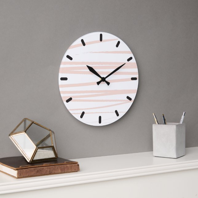 Moderne rosa Linien, Abstrakte Kunst Große Wanduhr (Büro)
