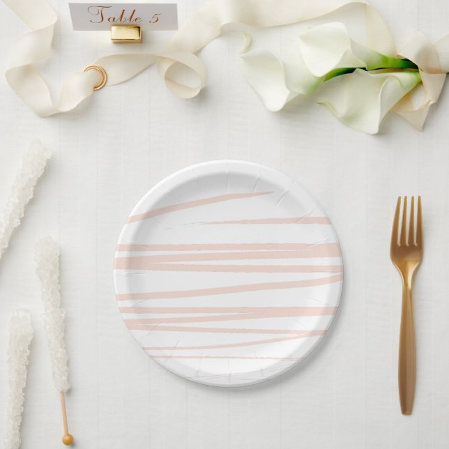 Moderne rosa Linien, Abstrakte Kunst Pappteller (Hochzeit)