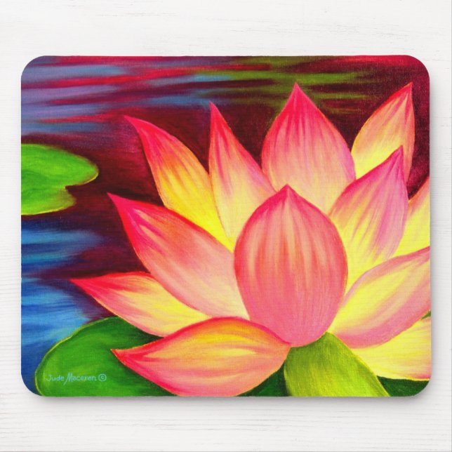 Moderne Rosa Lotus Blume Blumenbemalung Mousepad (Vorne)