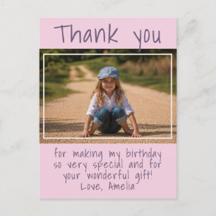 Moderne rosa Mädchen-Foto-Geburtstags-Dankeschön Postkarte