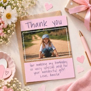 Moderne rosa Mädchen-Foto-Geburtstags-Dankeschön Postkarte