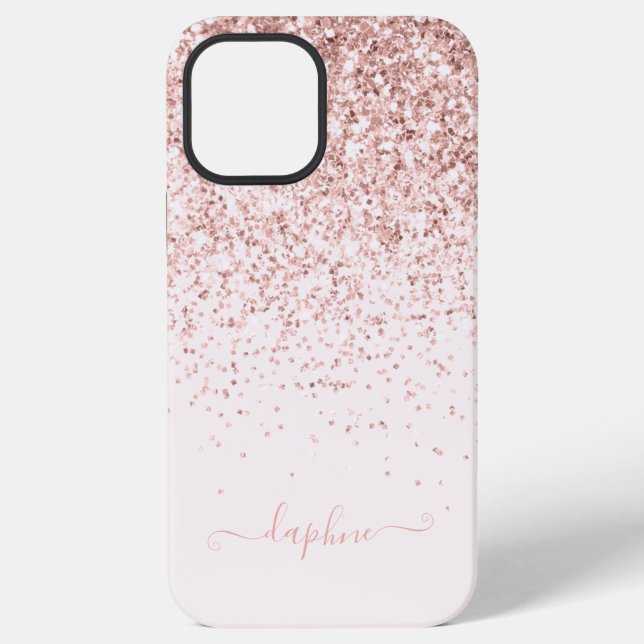 Moderne rosa Mädchen-Glitter-Initialen-Monogramm iPhone Hülle (Rückseite)