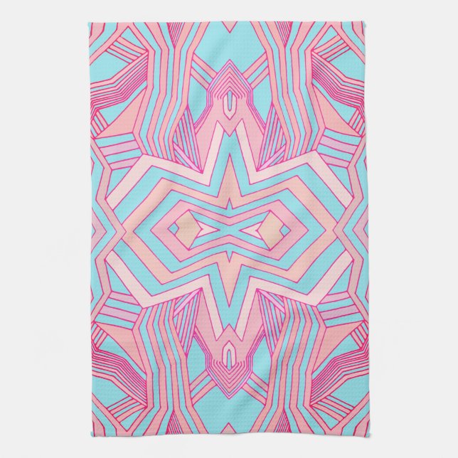 Moderne rosa Magenta und Sky Blue Geometric Geschirrtuch (Vertikal)