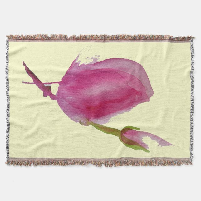 Moderne rosa Magnolia Aquarellkunst Blume Decke (Vorderseite)