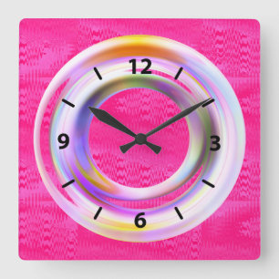 Moderne rosa Metallic Neon Unique Quadratische Wanduhr