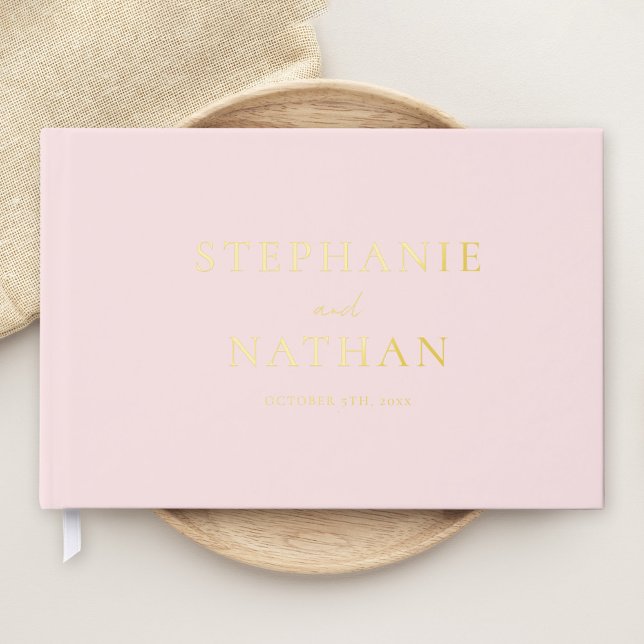 Moderne Rosa Minimalistische Goldfoileien Hochzeit Gästebuch (Von Creator hochgeladen)