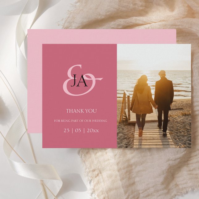 Moderne rosa Monogram Foto Hochzeit Vielen Dank (Von Creator hochgeladen)