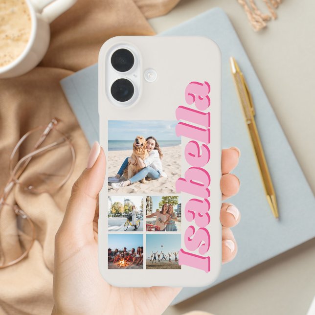 Moderne rosa Monogramm 5 FotoCollage Case-Mate iPhone Hülle (Von Creator hochgeladen)