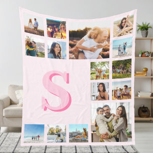 Moderne rosa Monogramm Custom 15 Foto Collage Fleecedecke