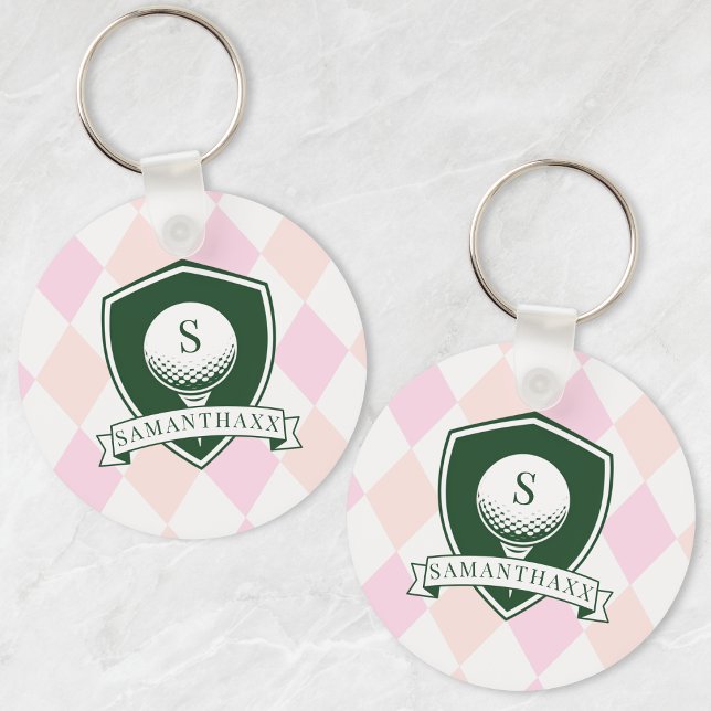 Moderne rosa Muster Name Anfangsbuchstabe Monogram Schlüsselanhänger (Modern Pink Pattern Name Initial Monogram Golf Keychain)