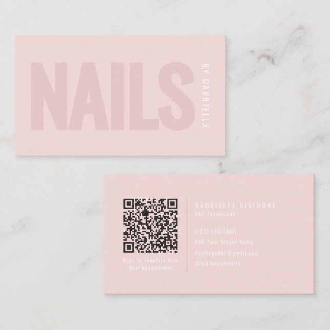 Moderne Rosa Nageldesign-QR-Code Visitenkarte (Vorne/Hinten)