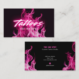 Moderne rosa Neonflammen Tätowierer Künstler Visitenkarte