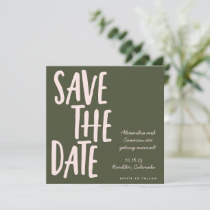 Moderne Rosa Olive Green Handwriting Wedding Save The Date