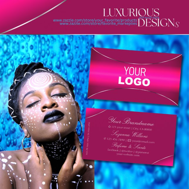 Moderne rosa Ombre mit schicken Silber-Grenze und  Visitenkarte (Von Creator hochgeladen)