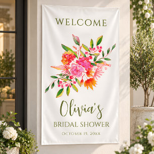 Moderne rosa-orange Blumen-Hochzeitsdusche Willkom Banner