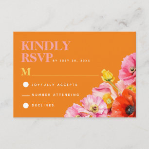 Moderne rosa orange-gelbe Blumenhochzeit RSVP Begleitkarte