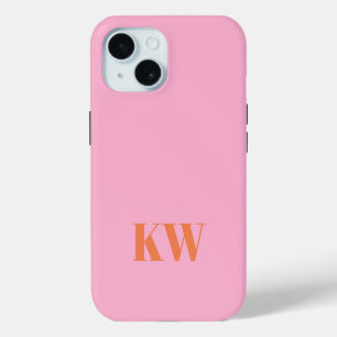 Moderne rosa-orange Monogramm Anfangsbuchstaben pe iPhone 15 Hülle