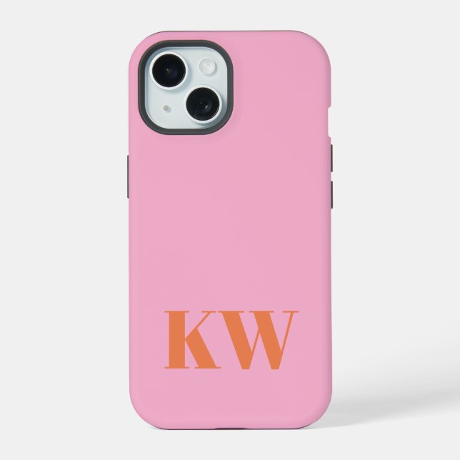 Moderne rosa-orange Monogramm Anfangsbuchstaben pe iPhone 15 Hülle (Rückseite)