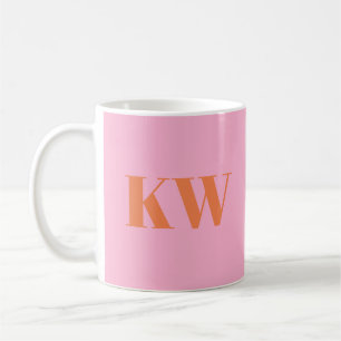Moderne rosa orange Monogramm Anfangsbuchstaben pe Kaffeetasse