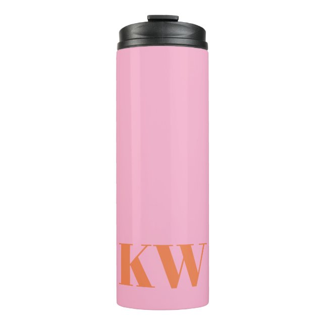 Moderne rosa orange Monogramm Anfangsbuchstaben pe Thermosbecher (Vorderseite)