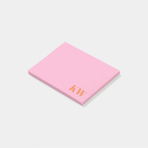 Moderne rosa-orange Monogramm-Initialen personalis Post-it Klebezettel