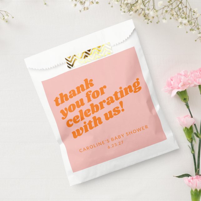 Moderne rosa Orange Retro Baby Dusche Vielen Dank Geschenktütchen (Versiegelt)