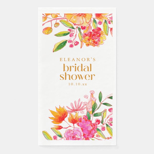 Moderne rosa-orange Wasserfarben-Blumen-Braut-Show Serviette (Vorderseite)