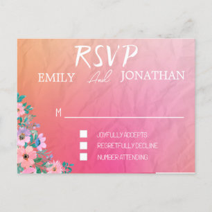 Moderne rosa-orange Wassermalerei-Typografie RSVP Einladungspostkarte