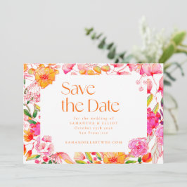 Moderne rosa orangefarbene Blume Einfache Hochzeit Save The Date