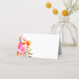 Moderne, rosa orangefarbene Blume Hochzeit Willkom Platzkarte