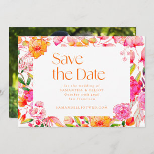 Moderne rosa orangefarbene Blume Hochzeitsstift Fo Save The Date