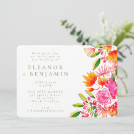 Moderne rosa Orangefarbene Blumenzehen Einladung